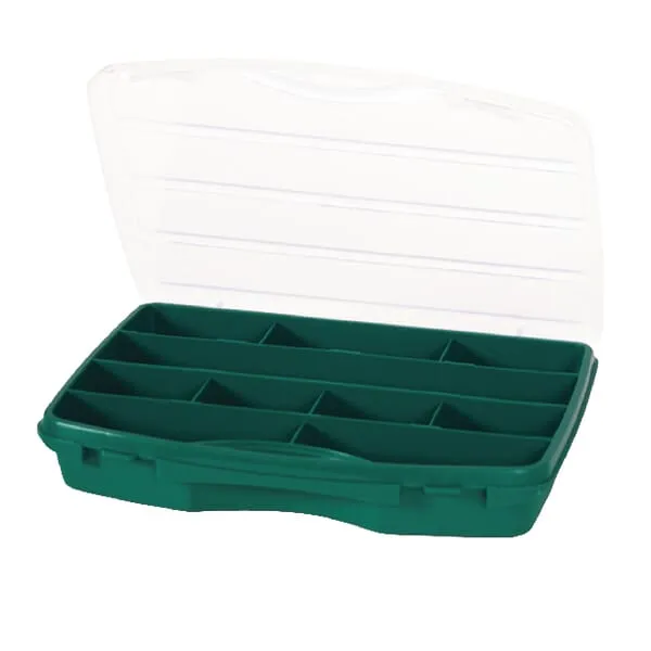Organizér na spojovací materiál 192x256x42mm, zelený, polypropylen, 10 částí, Tayg