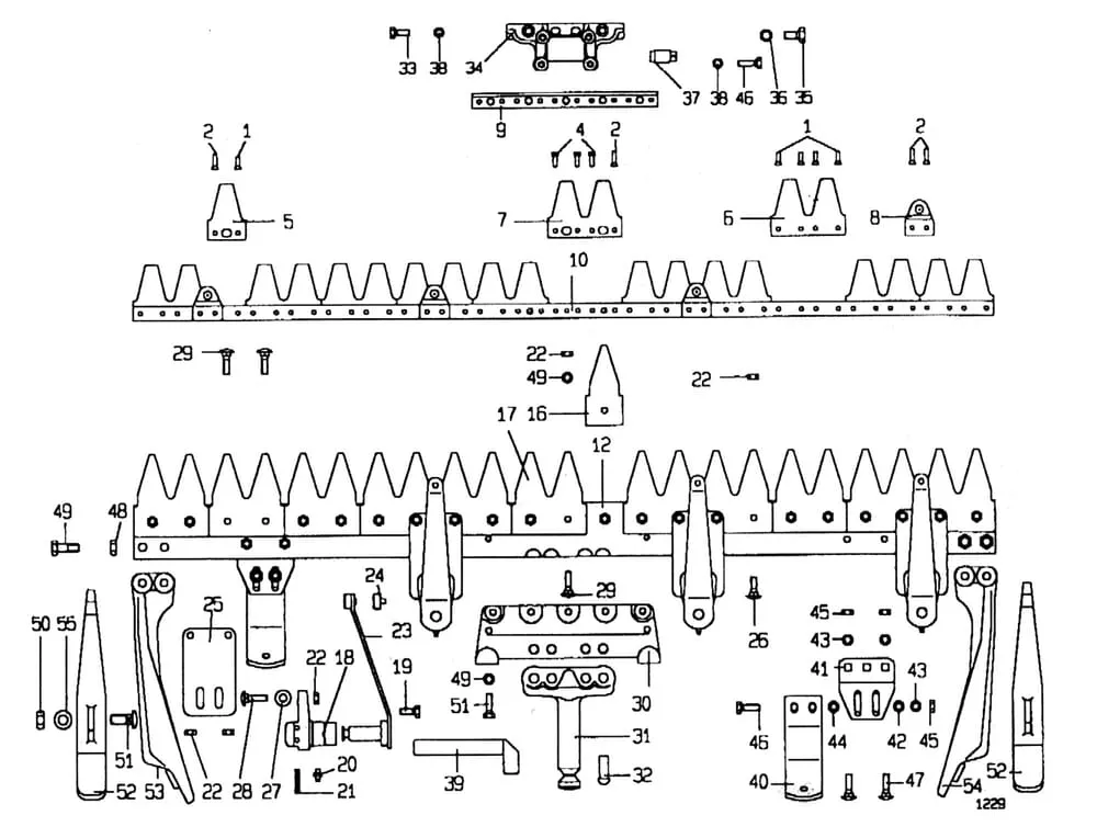 Nosník žací lišty + komunální nůž jednotlivé díly E.S.M.