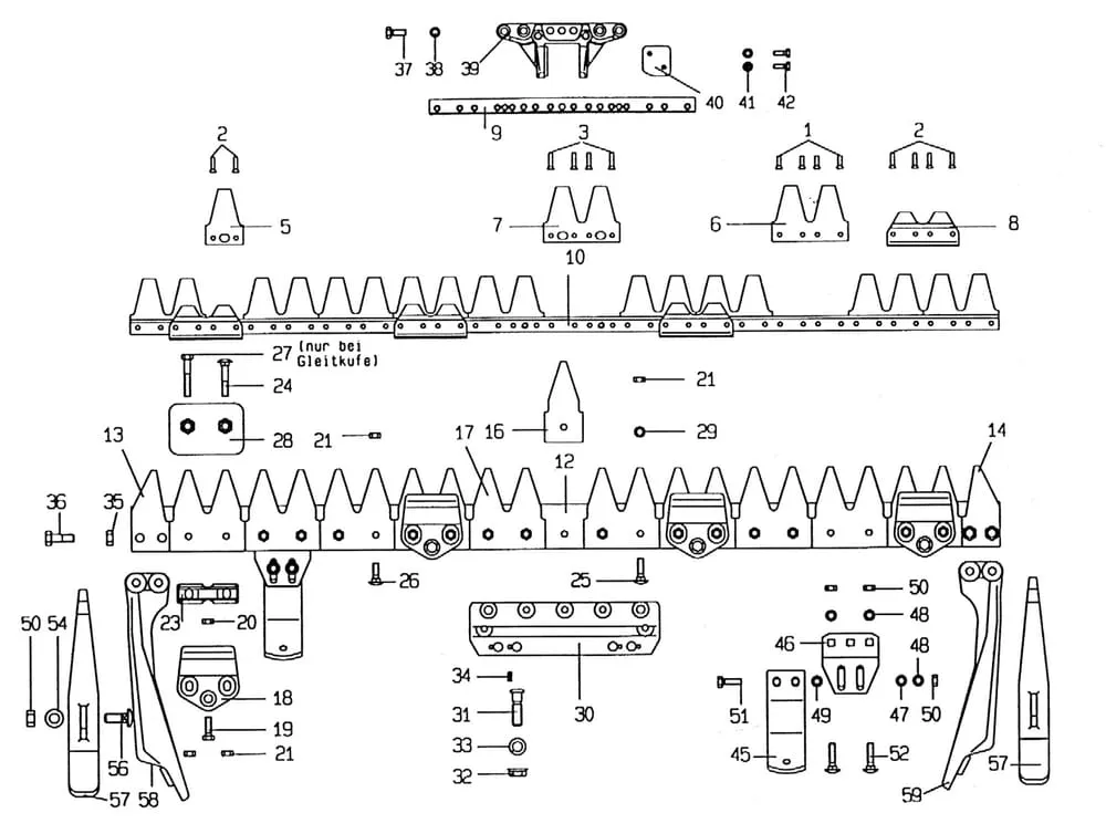 Nosník žací lišty+ nůž Univerzál jednotlivé díly E.S.M.