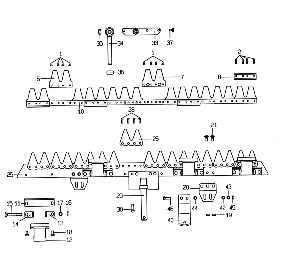 - jednotlivé díly nosníku žací lišty + nuž Hobby PC A.S.M.