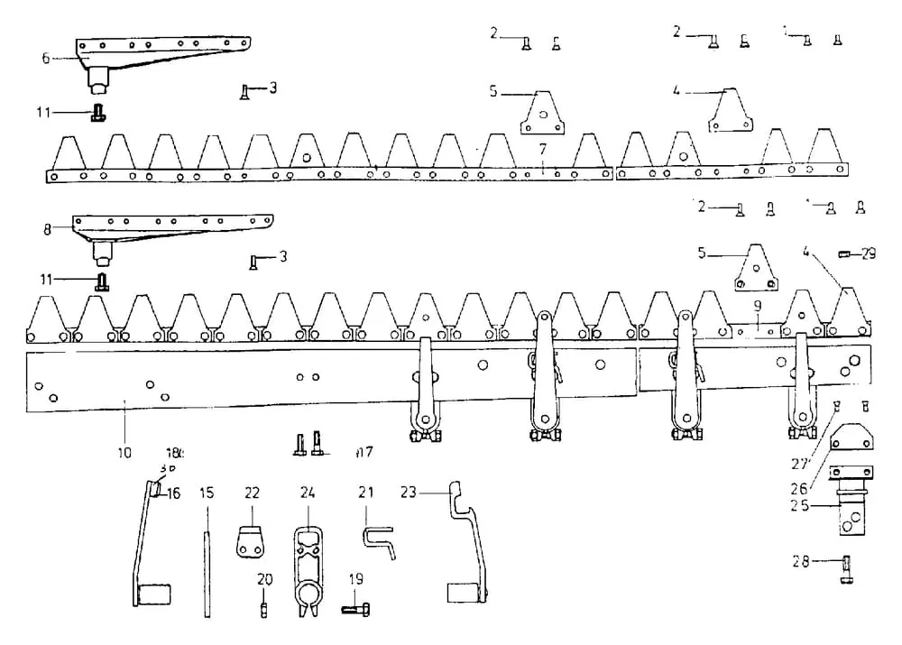 E.S.M. Nosník dvojitého nože - boční pohon jednotlivé díly