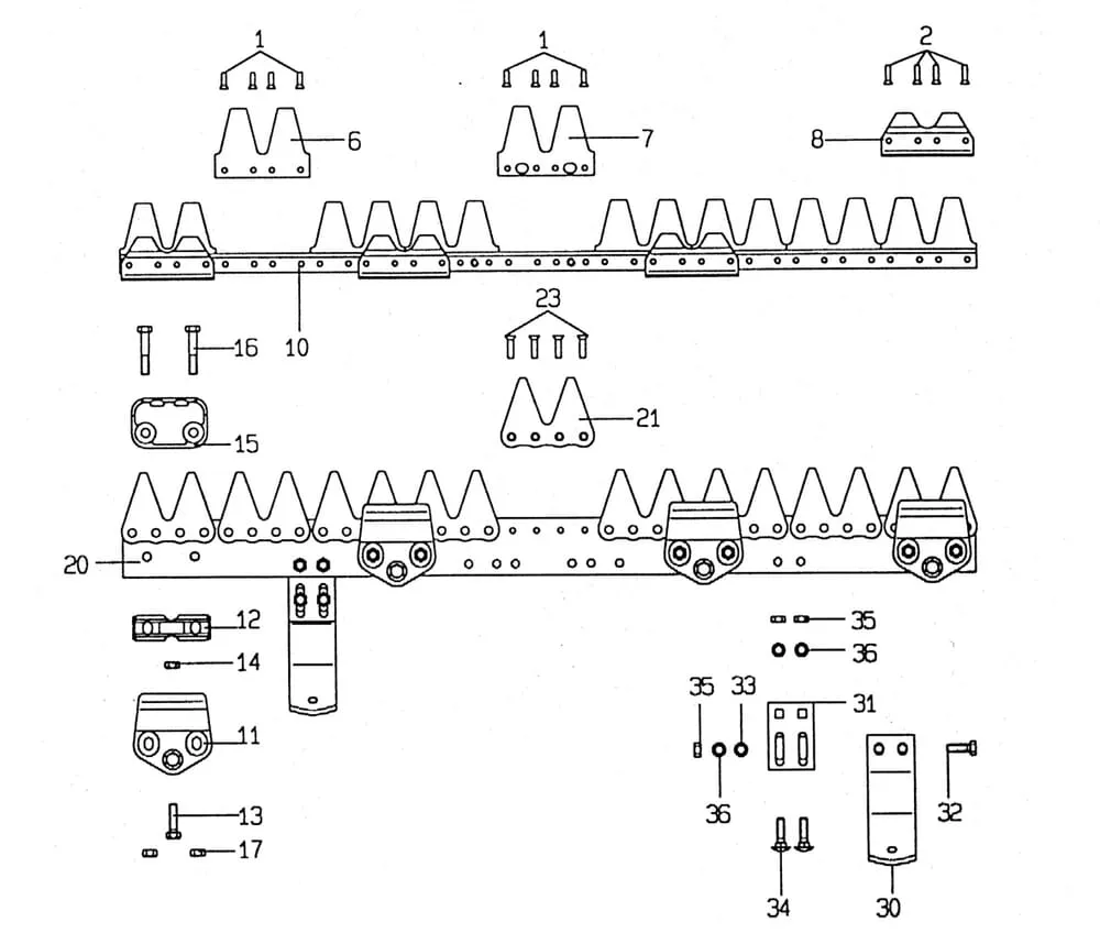 Nosník žací lišty+ nůž Hobby jednotlivé díly E.S.M.