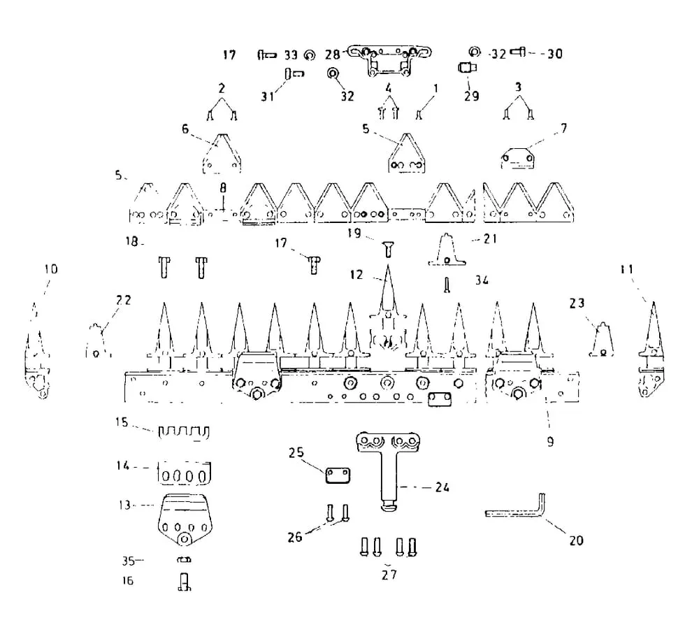 Nosník žací lišty+ nůž pro vysoký střih jednotlivé díly E.S.M.