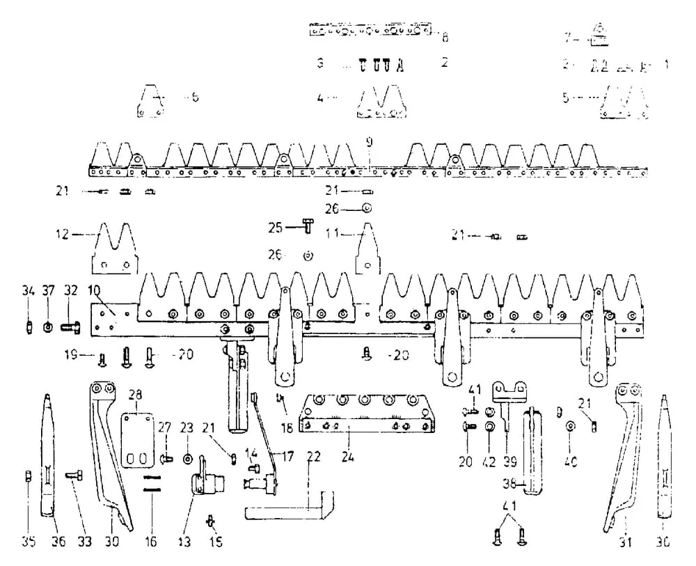 Nosník žací lišty+ nůž pro komunální techniku jednotlivé díly E.S.M.