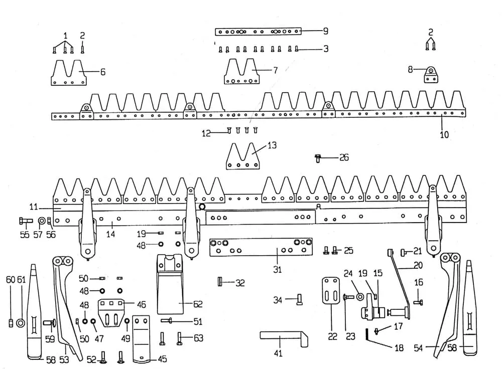 Nosník žací lišty+ nůž komunální jednotlivé díly E.S.M.