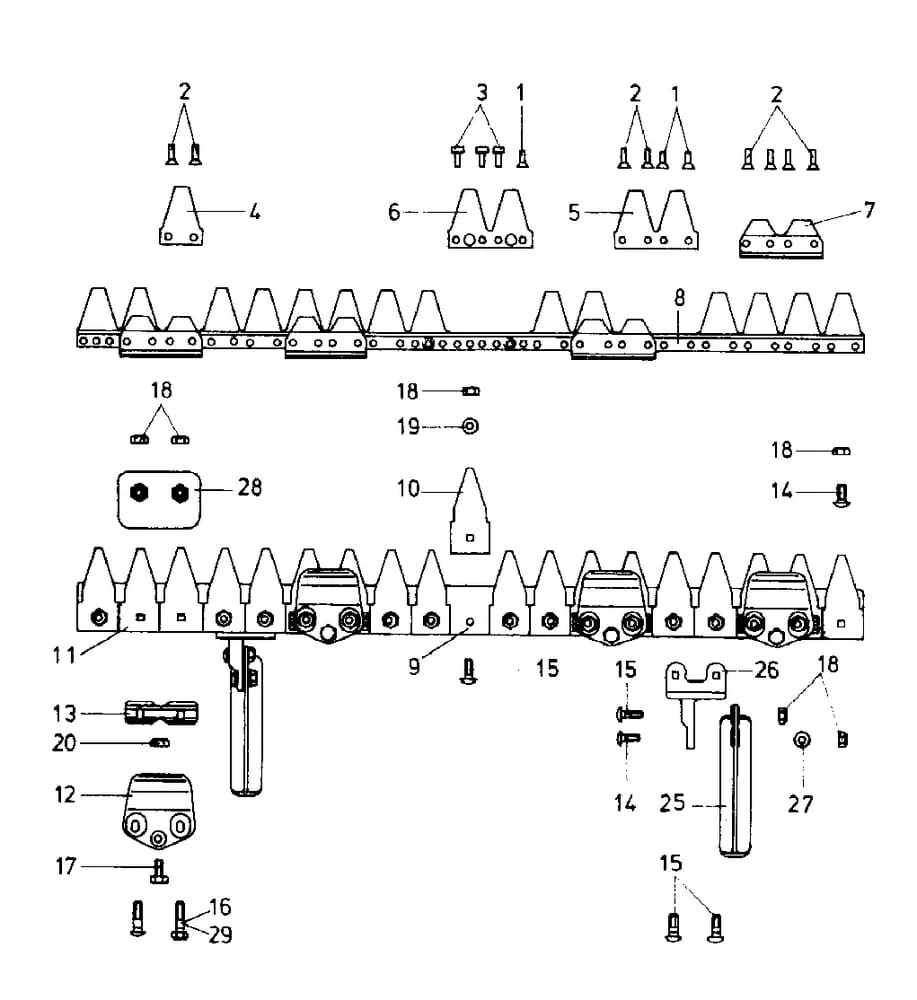 Nosník žací lišty+ nůž Univerzál jednotlivé díly (staré provedení) E.S.M.