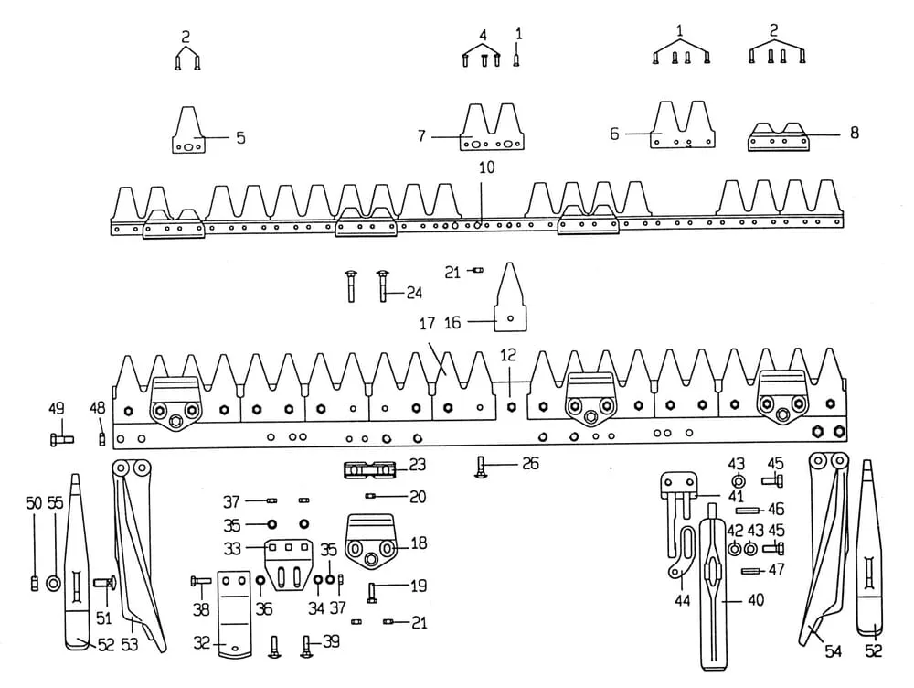 ESM - Nosník žací lišty a Univerzální nůž - jednotlivé díly