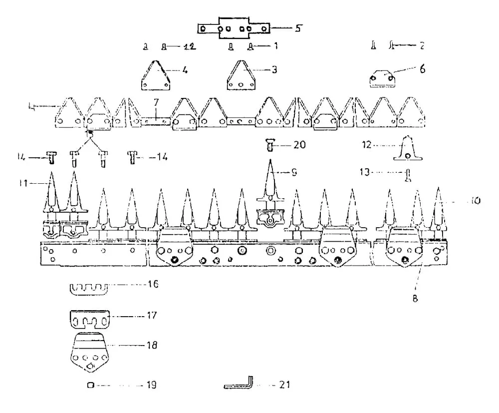 ESM - Prstový nosník + jednotlivé díly nože pro vysoký řez