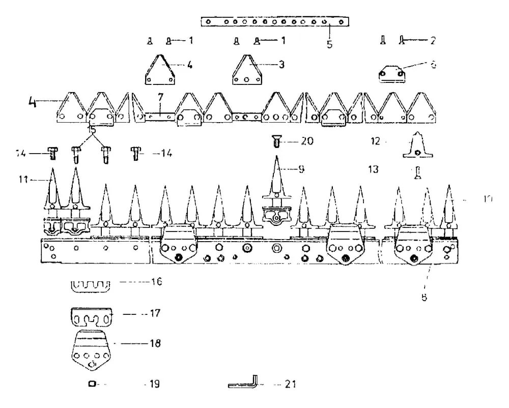 Nosník žací lišty+ nůž pro vysoký střih jednotlivé díly E.S.M.