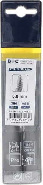 Vrták 5,0 mm HSS-DIN 338-G TURBO STEP