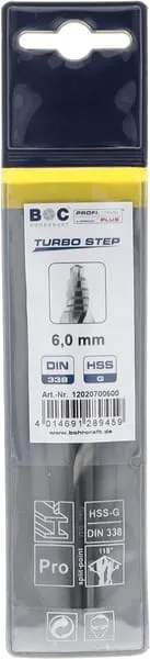 Vrták 6,0 mm HSS-DIN 338-G TURBO STEP