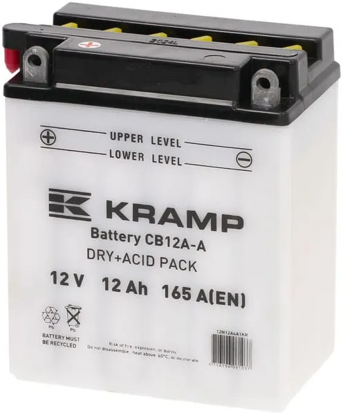 Baterie 12V 12Ah 165A, s akumulátorovou kyselinou, Kramp