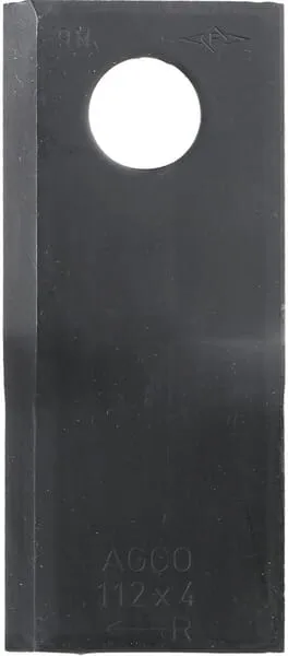 Nůž rotační sekačky rotace vpravo 112 x 48 x 4 mm; otvor Ø 19 mm; vhodný pro Fella; 25 ks/bal.