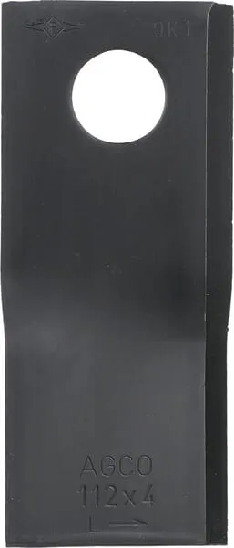 Nůž rotační sekačky rotace vlevo 112 x 48 x 4 mm; otvor Ø 19 mm; vhodný pro Fella; 25 ks/bal.