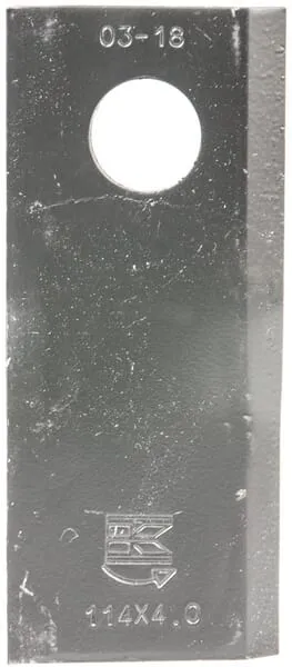 Nůž rotační sekačky rotace vlevo 114 x 48 x 4 mm; otvor Ø 19 mm; vhodný pro Kongskilde JF / Stoll; 25 ks/bal.