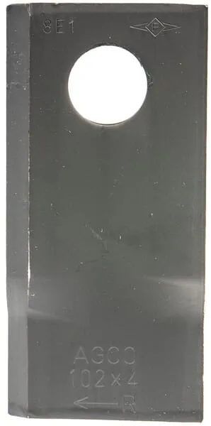 Nůž rotační sekačky rotace vpravo 102 x 48 x 4 mm; otvor Ø 19 mm; vhodný pro Fella