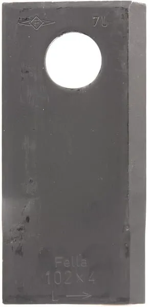 Nůž rotační sekačky rotace vlevo 102 x 48 x 4 mm; otvor Ø 19 mm; vhodný pro Fella