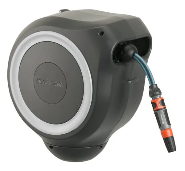 Nástěnný naviják hadic RollUp S, 15 m 1/2", bílý, včetně postřikovače