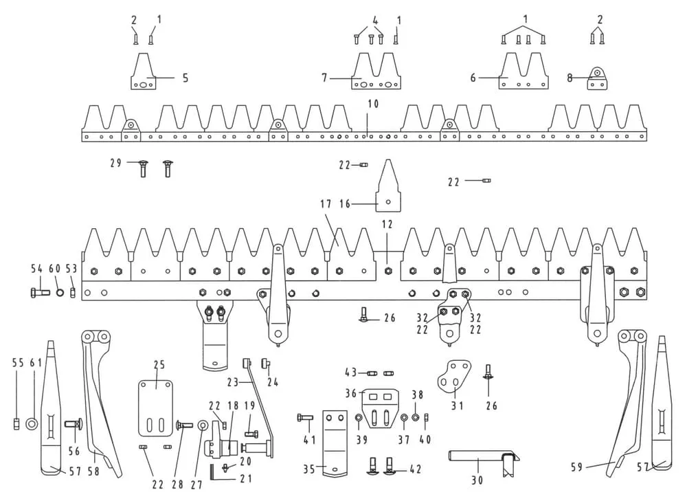 ESM - Nosník žací lišty + Nůž 1,17 / 1,68m komunální jednotlivé díly
