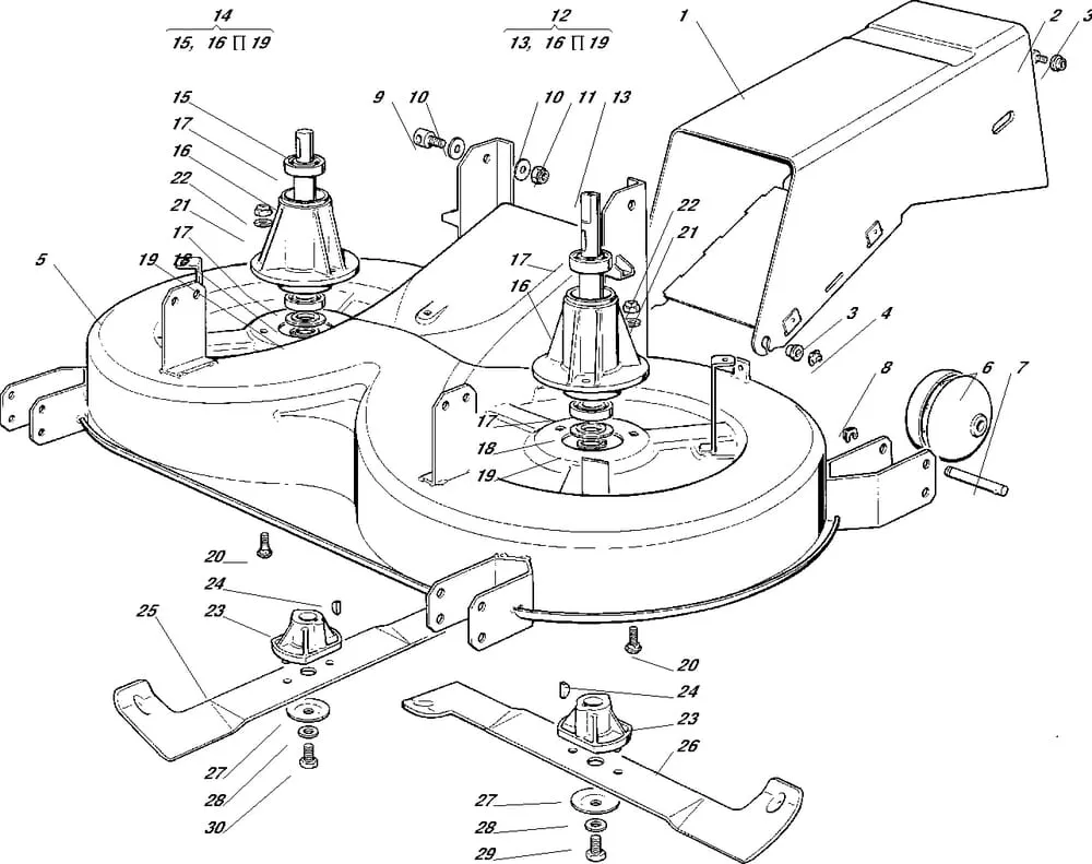 Řezací lišta - kryt sečení pro Castelgarden typ 102-122 - r.v. -1996