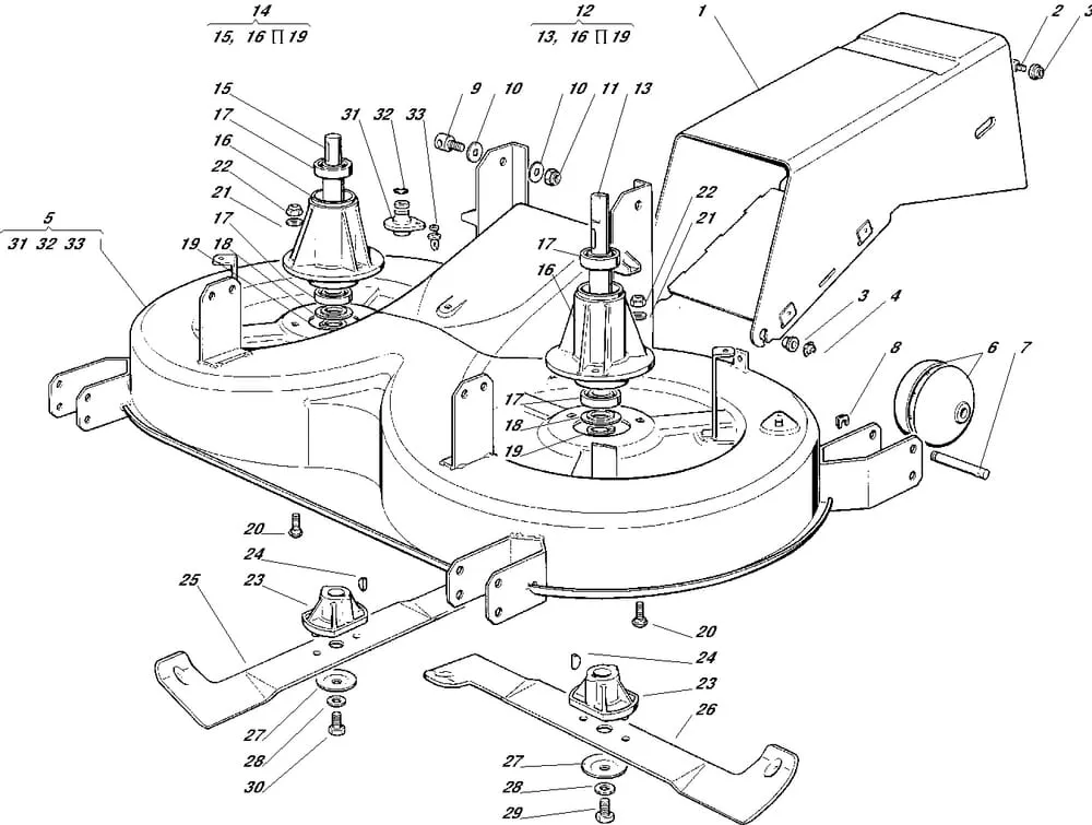 Řezací lišta - žací plato pro Castelgarden typ 102-122 / 102-122 Hydro - r.v. 1997