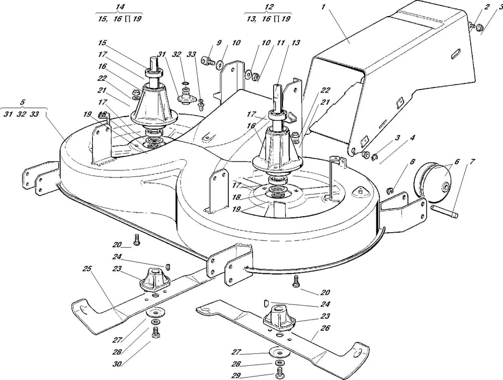 Řezací lišta - kryt sečení pro Castelgarden typ 102/ 102-122 Hydro - r.v. 1998