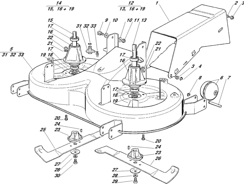 Řezací lišta - kryt sečení pro Castelgarden typ 102/ 102-122 Hydro - r.v. 1999