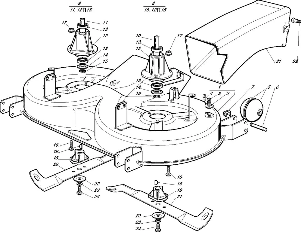Řezací lišta - kryt sečení pro Castelgarden typ 102-122 Hydro - r.v. 2000