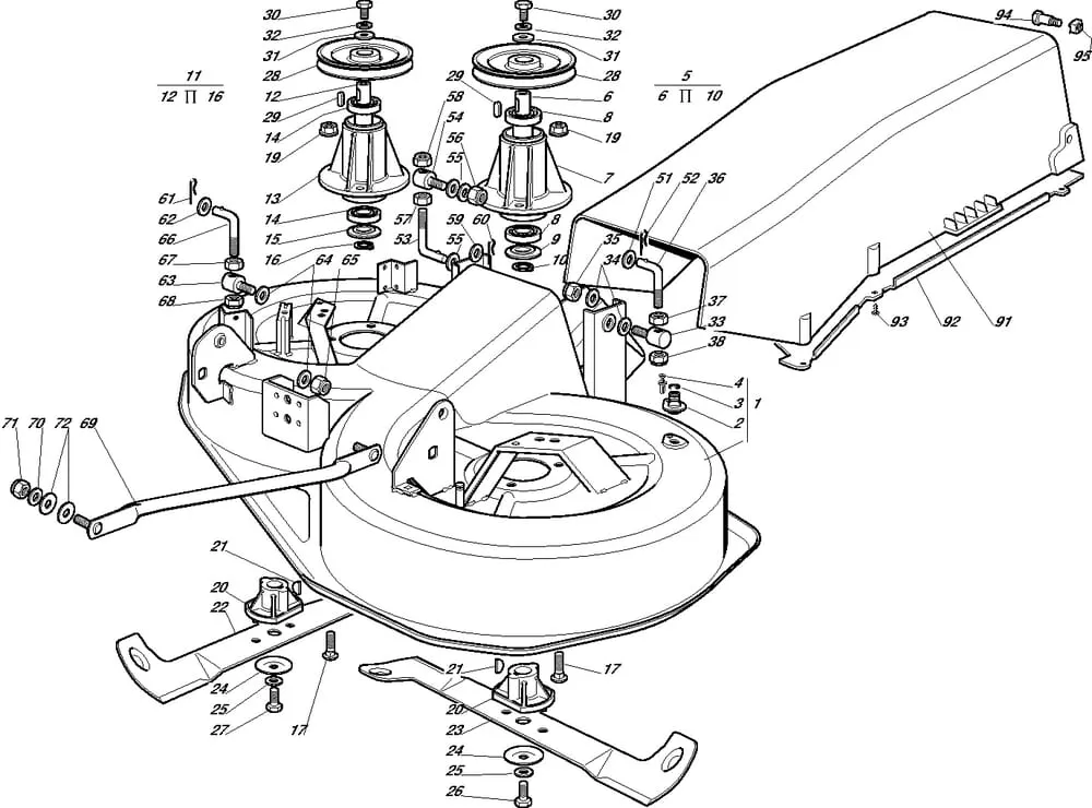 Řezací lišta - kryt sečení pro Castelgarden typ 92-92 Hydro - r.v. 2001
