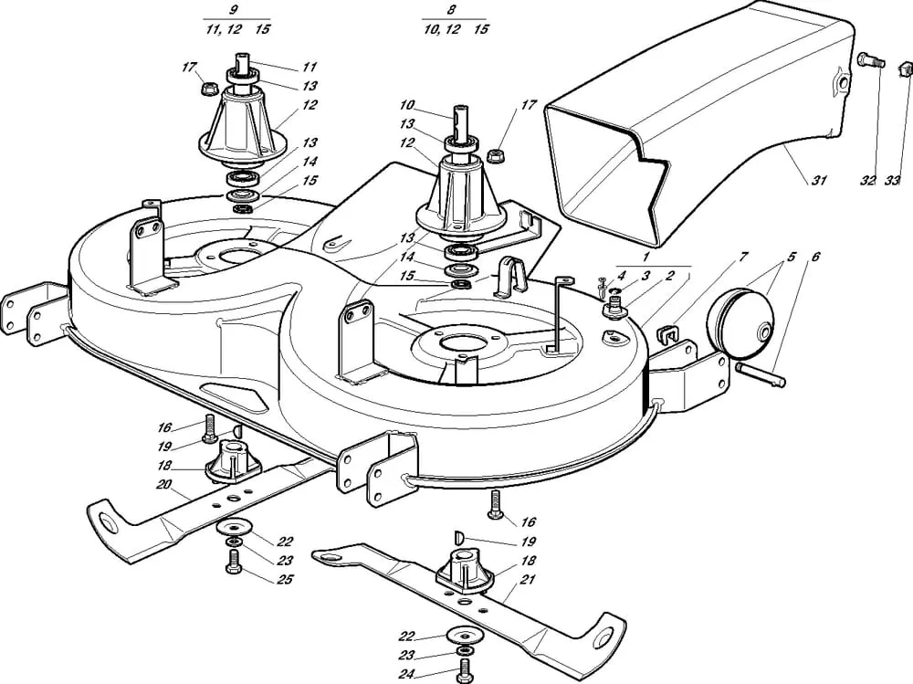 Řezací lišta - kryt sečení s hranatým profilem pro Castelgarden typ 102-102 Hydro - r.v. 2002