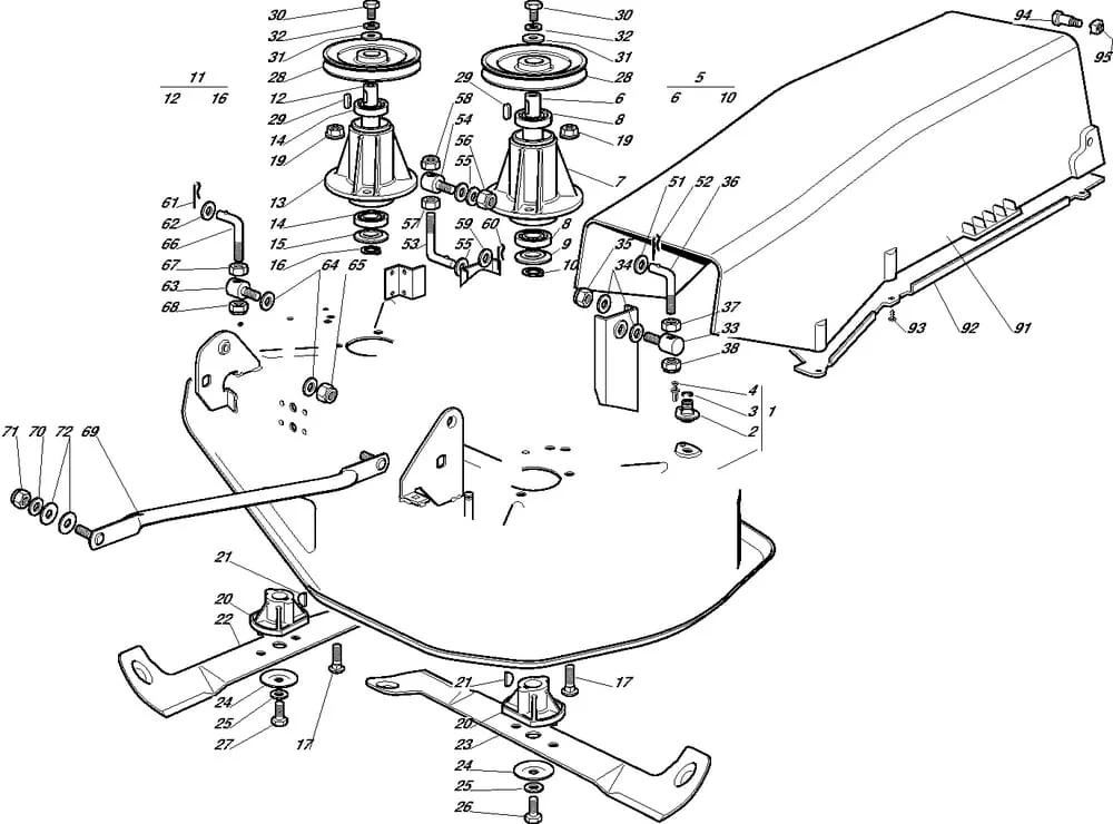 Řezací lišta - kryt sečení pro Castelgarden typ 92-92 Hydro - r.v. 2002