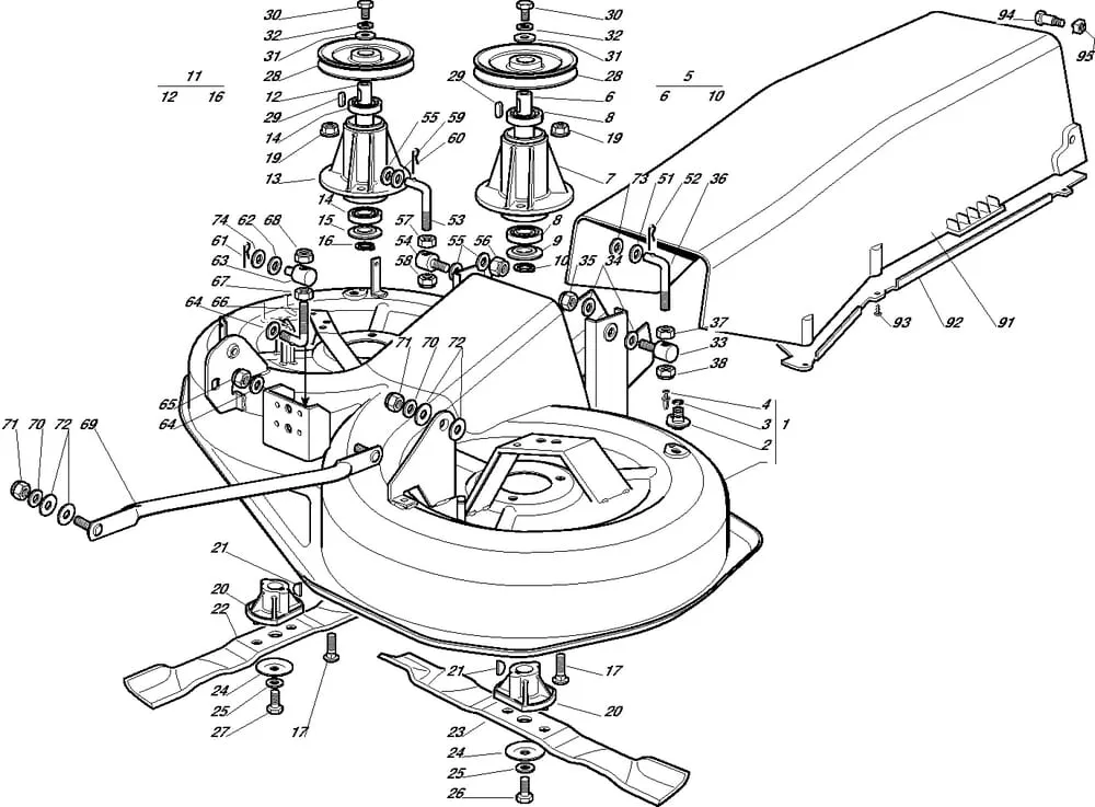 Řezací lišta - kryt sečení kruhový profil pro Castelgarden typ 92-92 Hydro - r.v. 2003