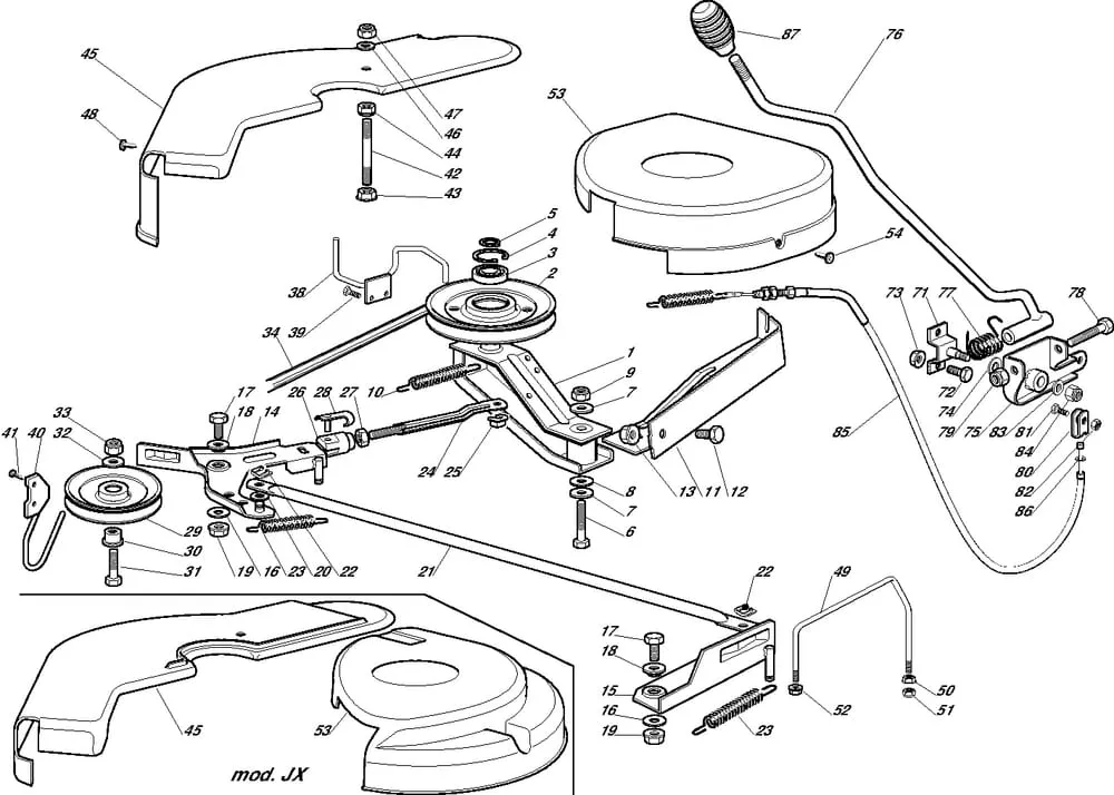 Řezací lišta - pohon - kryt sečení pro Castelgarden typ 92-92 Hydro - r.v. 2004