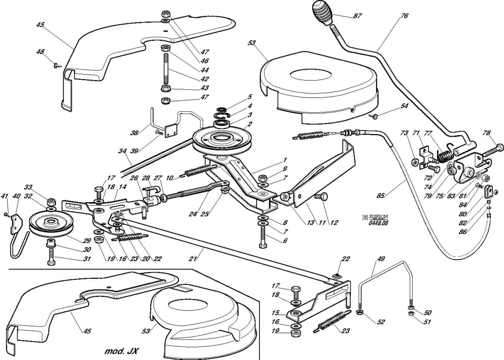 Řezací lišta - pohon - kryt sečení pro Castelgarden typ 92-92 Hydro - r.v. 1996