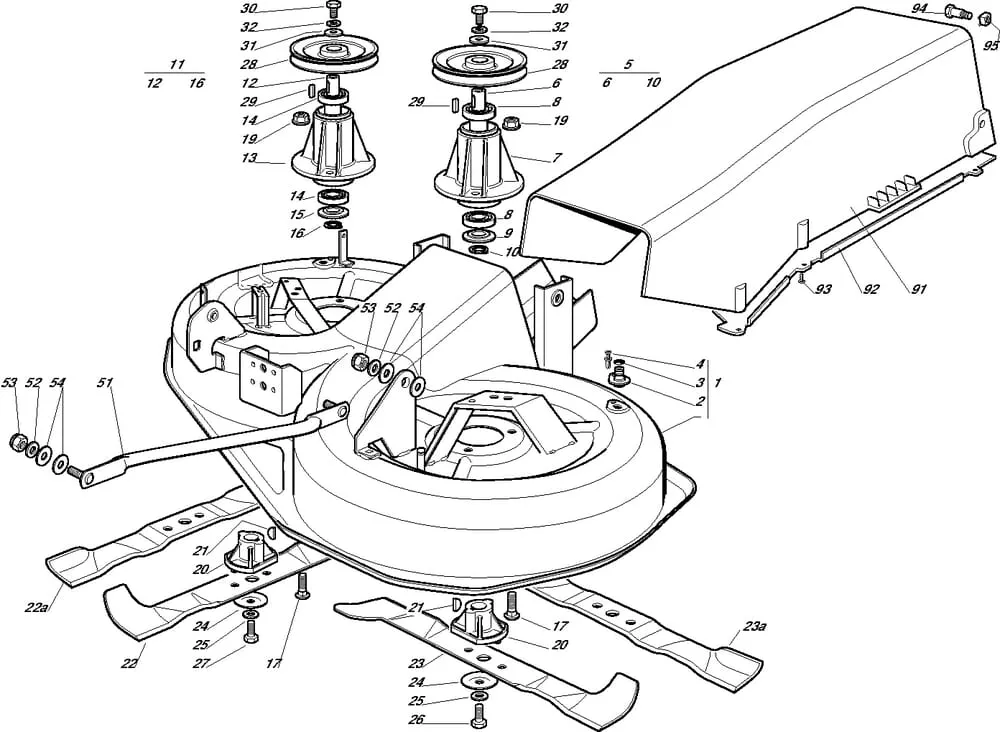 Řezací lišta - kryt sečení pro Castelgarden typ 92-92 Hydro - r.v. 2005