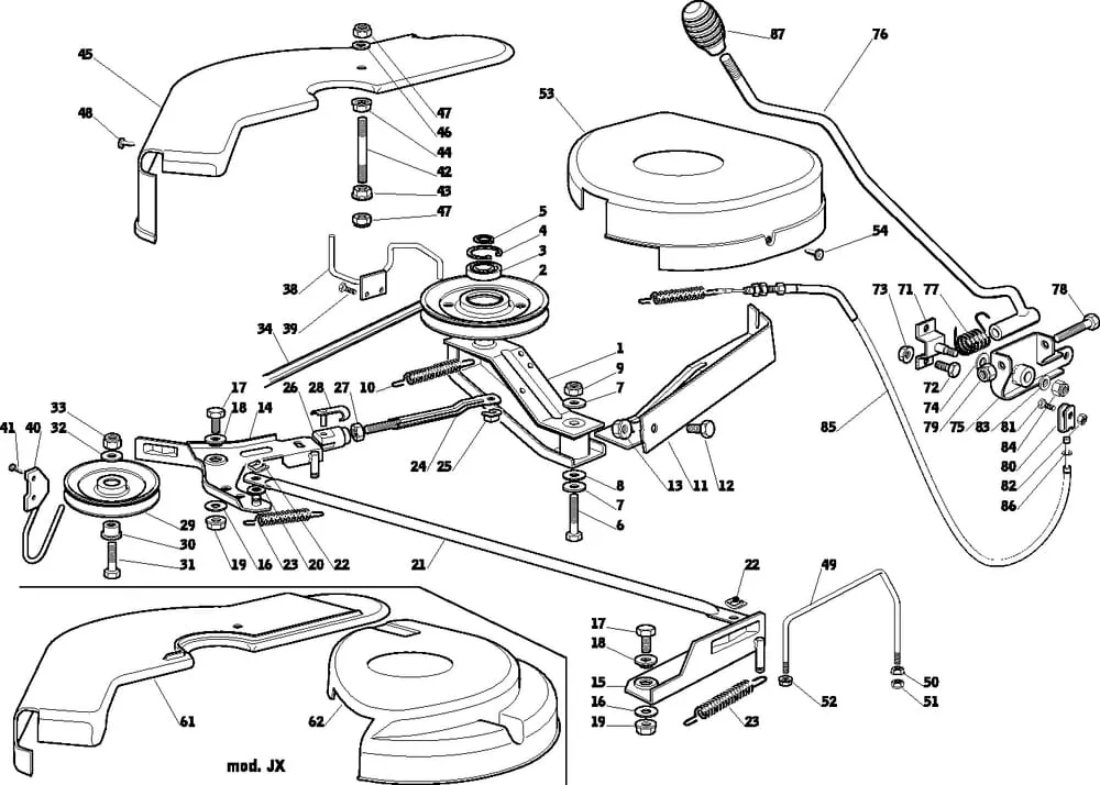 Řezací lišta - pohon - kryt sečení pro Castelgarden TYP 92-92 Hydro - r.v. 2007