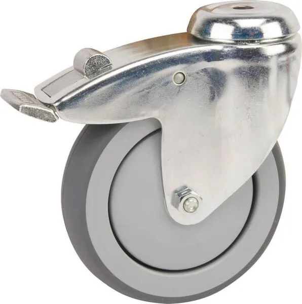 Otočná kola z nerezové oceli s dvojitou brzdou, upevňovacím otvorem a gumovým běhounem 75 – 100kg
