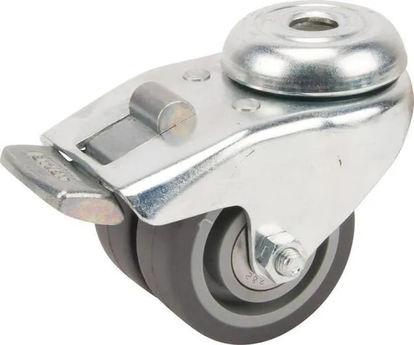 Dvojitá otočná kola z nerezové oceli s brzdou, upevňovacím otvorem a gumovým běhounem 40 – 70kg
