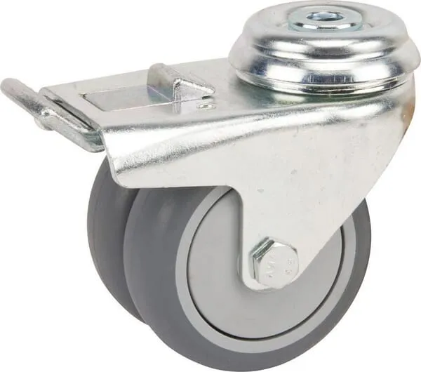 Dvojitá otočná kola s upevňovacím otvorem, dvojitou brzdou, gumovým běhounem 100kg