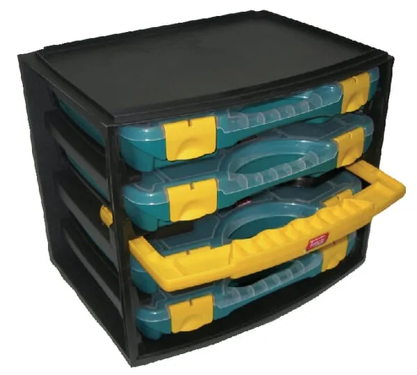 Skříňka s úložnými boxy, model č.1