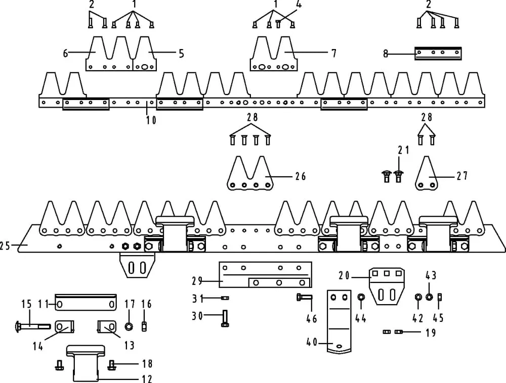 ESM - jednotlivé součásti žací lišty Universal SC