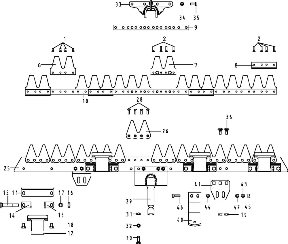 ESM - jednotlivé součásti žací lišty Hobby Universal SC (kulisa nožové hlavy 40 mm)