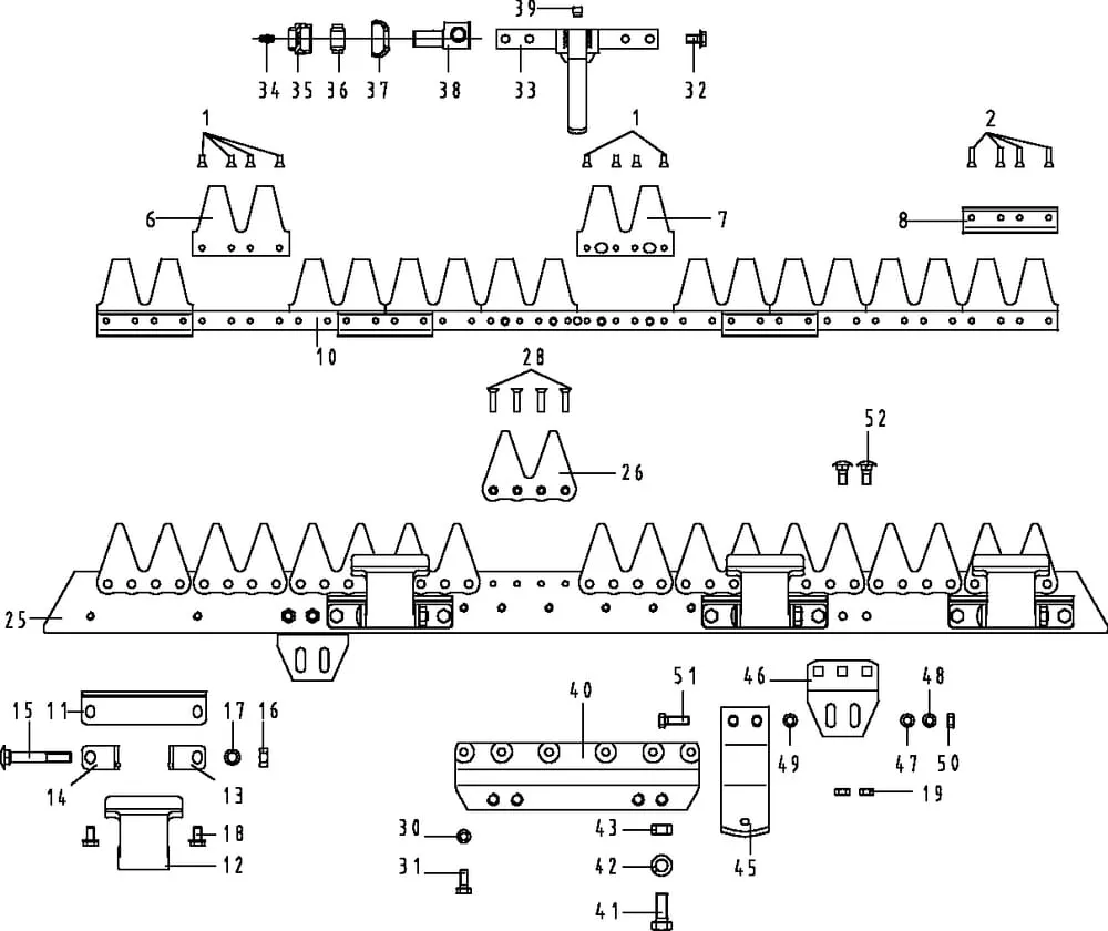 ESM - jednotlivé součásti žací lišty Universal SC s pohonem kulisou