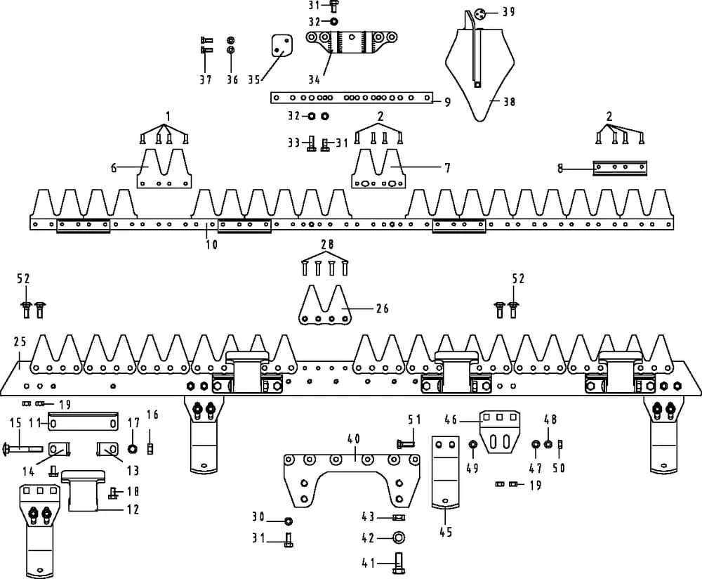 ESM - jednotlivé součásti žací lišty Universal SC s planetovým pohonem