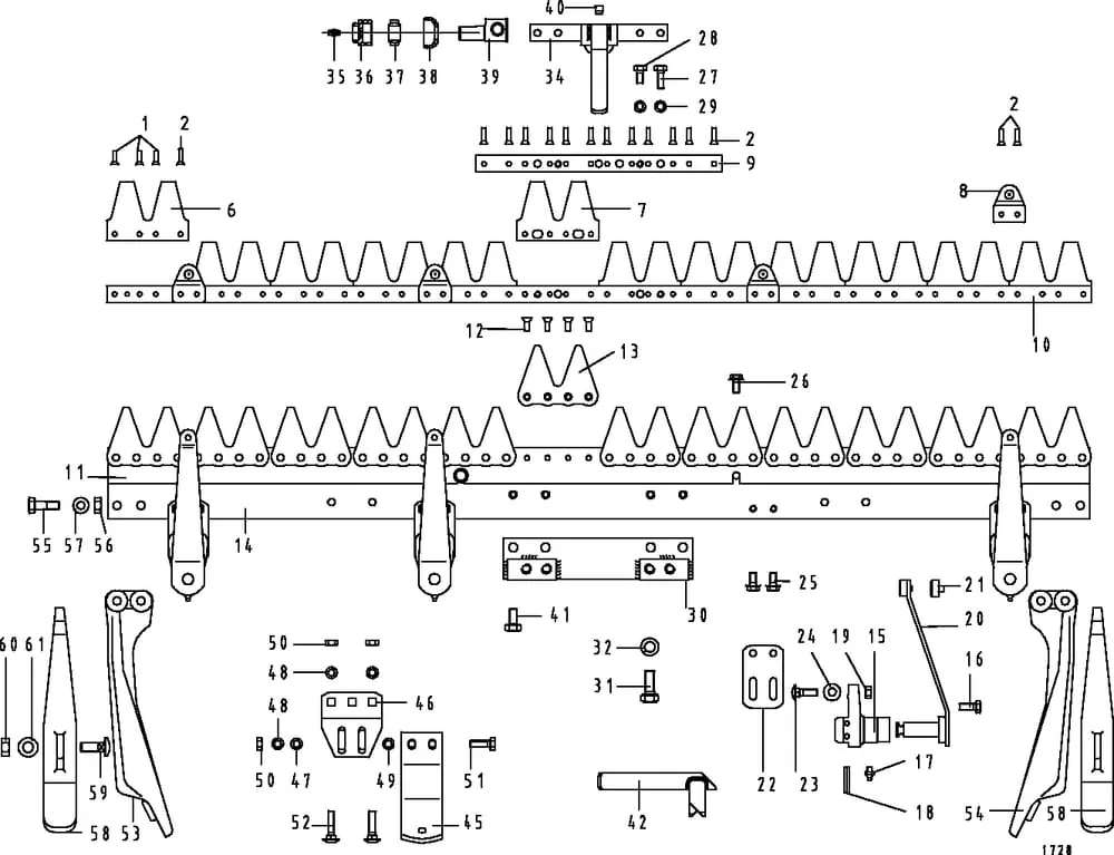 ESM - jednotlivé součásti žací lišty Kommunal C s pohonem kulisou