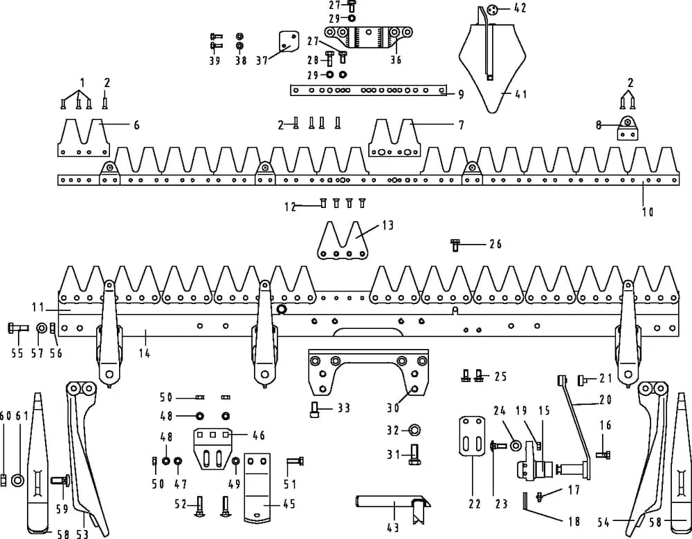 ESM - jednotlivé součásti žací lišty Kommunal C s planetovým pohonem