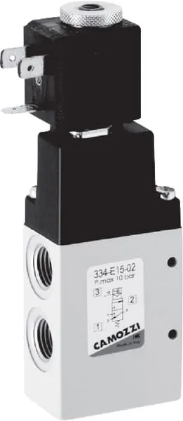 Ventil elektromagnetický 3/2-cestný, monostabilní, normálně uzavřený, vstupně seřízený