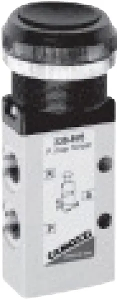 Ventil 3/2-cestný, monostabilní, s vratnou pružinou, s tlačítkem