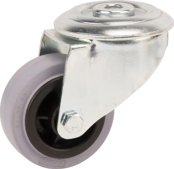 Otočná kola z nerezové oceli s upevňovacím otvorem a gumovým běhounem 70 – 200kg