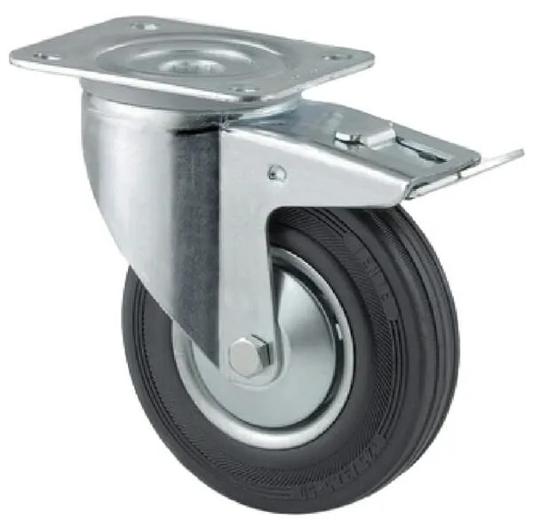 Otočná kola s dvojitou brzdou, upevňovací destičkou a pevným gumovým běhounem 70 – 205kg